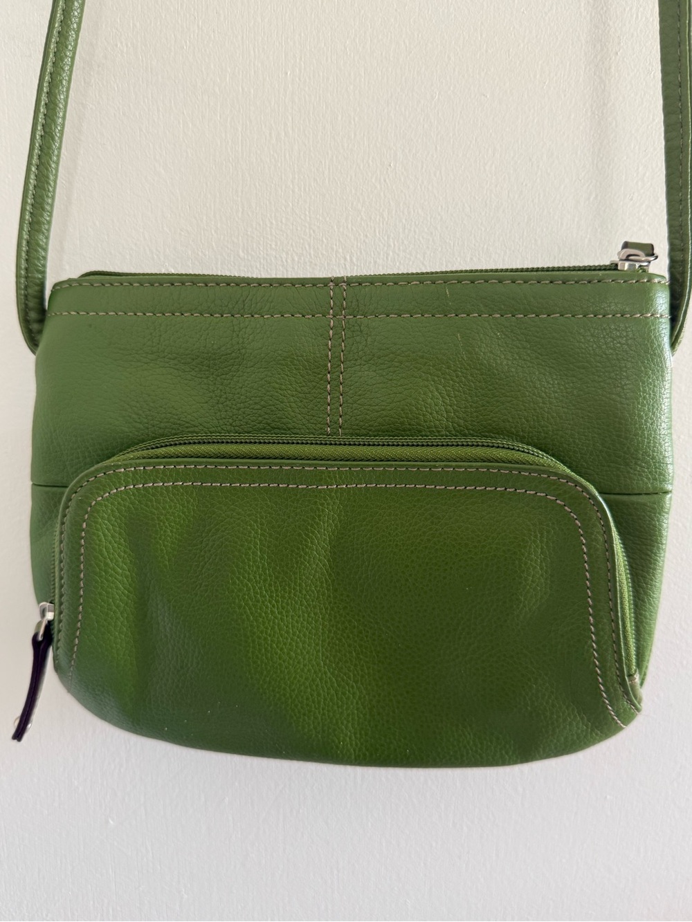 Tignanello Apple Green Genuine Leather Crossbody Bag Multi Pocket